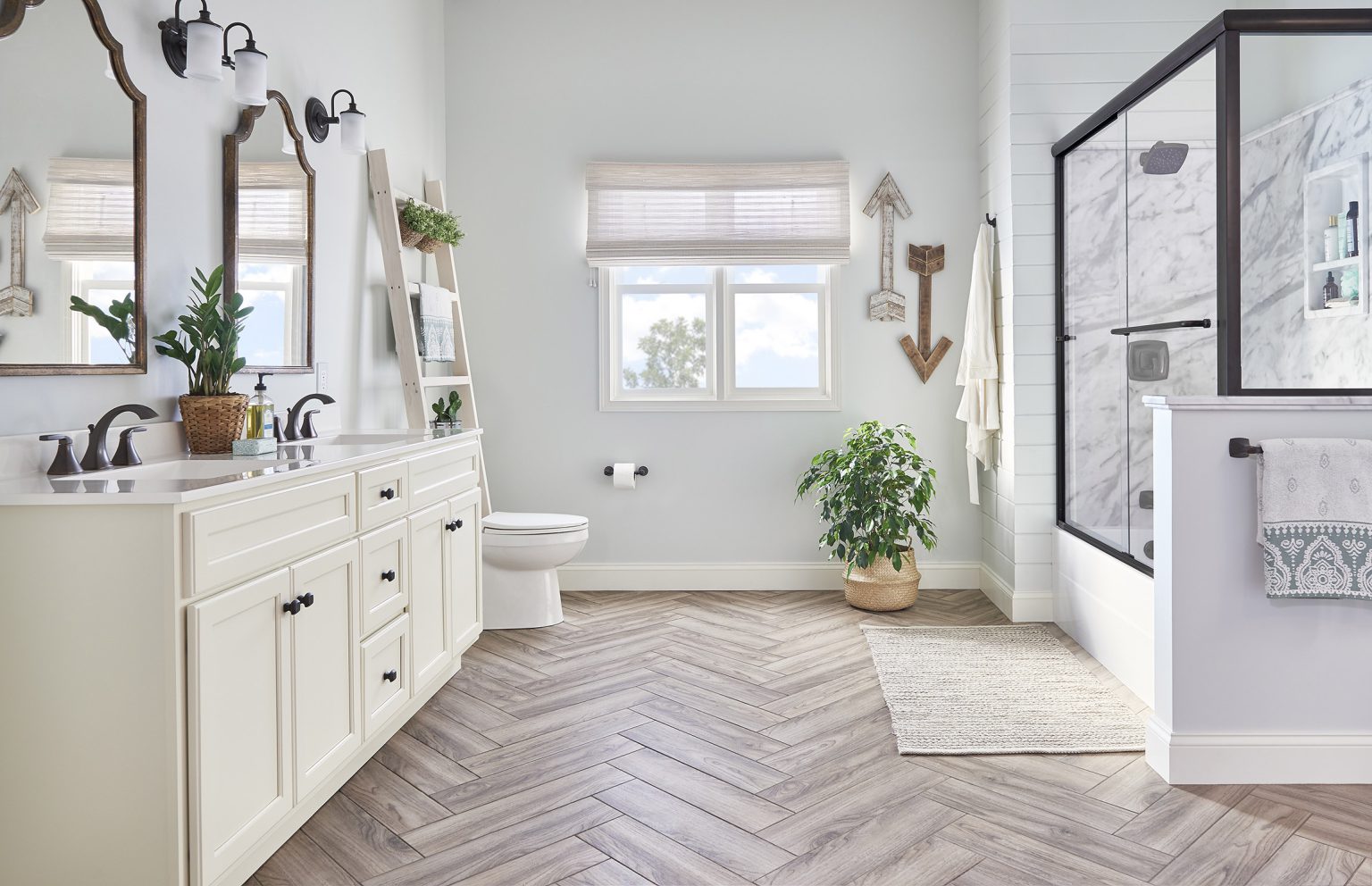 White Calcutta Transitional Bathroom